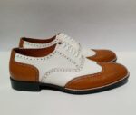 Handmade Leather Shoes Men Two Tone Spectator Tan & White Wingtip Brogue Oxford Leather Dress Custom Wedding Shoes - Image 5