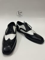 Handmade Leather Shoes Mens Black and White Spectator Wingtip Oxfords Men's Dress Shoes - Image 2