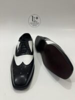 Handmade Leather Shoes Mens Black and White Spectator Wingtip Oxfords Men's Dress Shoes - Image 6