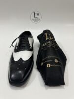Handmade Leather Shoes Mens Black and White Spectator Wingtip Oxfords Men's Dress Shoes - Image 9