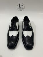 Handmade Leather Shoes Mens Black and White Spectator Wingtip Oxfords Men's Dress Shoes - Image 7
