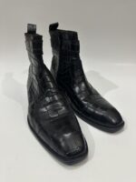 Handmade Leather Shoes Mens Black Crocodile Pattern Leather Boots | Handmade Ankle Boots | Wedding Anniversary Boots Gift for Him - Image 2