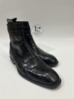 Handmade Leather Shoes Mens Black Crocodile Pattern Leather Boots | Handmade Ankle Boots | Wedding Anniversary Boots Gift for Him - Image 4