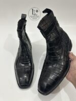 Handmade Leather Shoes Mens Black Crocodile Pattern Leather Boots | Handmade Ankle Boots | Wedding Anniversary Boots Gift for Him - Image 8