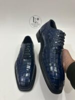 Handmade Leather Shoes Mens Blue Alligator Embossed Oxford Leather Shoes Textured Luxury Boots - Image 6