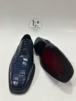 Handmade Leather Shoes Mens Blue Alligator Embossed Oxford Leather Shoes Textured Luxury Boots - Image 5
