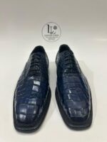 Handmade Leather Shoes Mens Blue Alligator Embossed Oxford Leather Shoes Textured Luxury Boots - Image 3