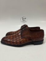 Handmade Leather Shoes Men Mens Handcrafted Brown Alligator Embossed Leather Shoes Textured Luxury Boots - Image 8