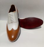 Handmade Leather Shoes Men Two Tone Spectator Tan & White Wingtip Brogue Oxford Leather Dress Custom Wedding Shoes