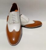 Handmade Leather Shoes Men Two Tone Spectator Tan & White Wingtip Brogue Oxford Leather Dress Custom Wedding Shoes - Image 4