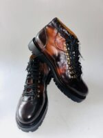 Handmade Men Brown Leather Hiking Boots | Mens Formal Round Toe Boots | Lace-Up Shoes | Custom Size Leather Oxford | Dress Formal Party Wear - Image 4