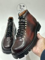 Handmade Men Brown Leather Hiking Boots | Mens Formal Round Toe Boots | Lace-Up Shoes | Custom Size Leather Oxford | Dress Formal Party Wear - Image 2