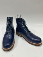 Handmade Leather Boots Men New Handmade Men’s Navy Blue Leather Lace Up Classic Casual & Work Style Ankle Boots - Image 2
