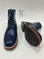 Handmade Leather Boots Men New Handmade Men’s Navy Blue Leather Lace Up Classic Casual & Work Style Ankle Boots - Image 4