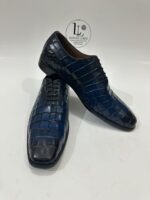 Handmade Leather Shoes Men’s Navy Croc Embossed Leather Lace Up Wholecut Dress Shoes & Luxury Formal Footwear - Image 7