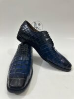 Handmade Leather Shoes Men’s Navy Croc Embossed Leather Lace Up Wholecut Dress Shoes & Luxury Formal Footwear - Image 2
