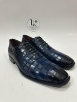 Handmade Leather Shoes Men’s Navy Croc Embossed Leather Lace Up Wholecut Dress Shoes & Luxury Formal Footwear - Image 6