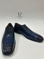Handmade Leather Shoes Men’s Navy Croc Embossed Leather Lace Up Wholecut Dress Shoes & Luxury Formal Footwear - Image 4
