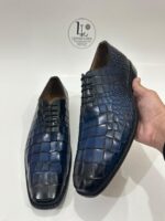 Handmade Leather Shoes Men’s Navy Croc Embossed Leather Lace Up Wholecut Dress Shoes & Luxury Formal Footwear - Image 8