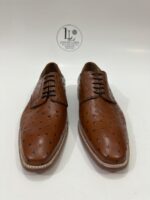 Handmade Leather Shoes Men’s Handmade Brown Ostrich Leather Texture Formal Lace Up Dress & Office Shoes - Image 2