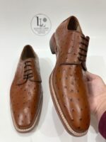 Handmade Leather Shoes Men’s Handmade Brown Ostrich Leather Texture Formal Lace Up Dress & Office Shoes - Image 6