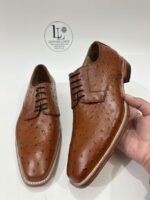 Handmade Leather Shoes Men’s Handmade Brown Ostrich Leather Texture Formal Lace Up Dress & Office Shoes - Image 8