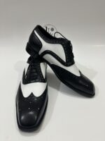 Handmade Leather Shoes Mens Black and White Spectator Wingtip Oxfords Men's Dress Shoes - Image 3