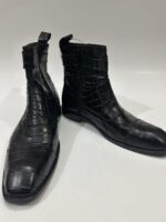 Handmade Leather Shoes Mens Black Crocodile Pattern Leather Boots | Handmade Ankle Boots | Wedding Anniversary Boots Gift for Him - Image 3
