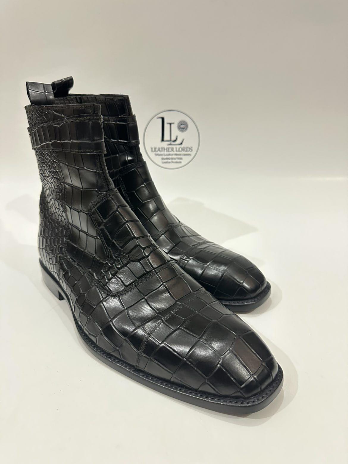 il_fullxfull.7520220391_fvif.jpg Handmade Leather Shoes Mens Black Crocodile Pattern Leather Boots | Handmade Ankle Boots | Wedding Anniversary Boots Gift for Him - Image 1