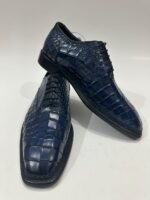 Handmade Leather Shoes Mens Blue Alligator Embossed Oxford Leather Shoes Textured Luxury Boots - Image 2