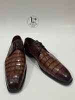 Handmade Leather Shoes Men Mens Handcrafted Brown Alligator Embossed Leather Shoes Textured Luxury Boots - Image 4