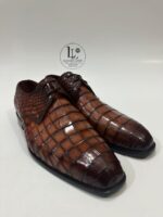 Handmade Leather Shoes Men Mens Handcrafted Brown Alligator Embossed Leather Shoes Textured Luxury Boots - Image 3