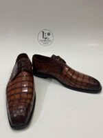 Handmade Leather Shoes Men Mens Handcrafted Brown Alligator Embossed Leather Shoes Textured Luxury Boots - Image 10