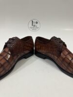 Handmade Leather Shoes Men Mens Handcrafted Brown Alligator Embossed Leather Shoes Textured Luxury Boots - Image 9