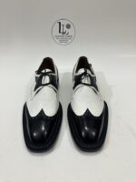 Handmade Leather Shoes Men Handmade Norwegian Welted Wingtip Men's Dress Shoes Black & White Part Shoes - Image 4