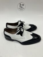 Handmade Leather Shoes Men Handmade Norwegian Welted Wingtip Men's Dress Shoes Black & White Part Shoes - Image 10