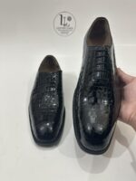 Handmade Leather Shoes Mens Black Crocodile Embossed Leather Wholecut Dress Shoes - Image 8