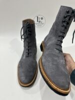 Handmade Leather Boots Men Mens Gray Suede Leather Lace Up Ankle Boots Wingtip Brogue Dress Shoes - Image 6