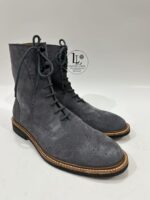 Handmade Leather Boots Men Mens Gray Suede Leather Lace Up Ankle Boots Wingtip Brogue Dress Shoes
