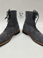 Handmade Leather Boots Men Mens Gray Suede Leather Lace Up Ankle Boots Wingtip Brogue Dress Shoes - Image 4