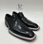Handmade Leather Shoes Men Handmade Black Leather Brogue Toe Derby Shoes Genuine Leather Formal Goodyear Welted Boots