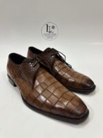 Handmade Leather Shoes Men Mens Handcrafted Brown Alligator Embossed Leather Shoes Textured Luxury Shoes