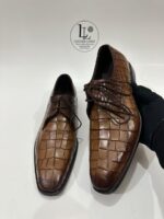 Handmade Leather Shoes Men Mens Handcrafted Brown Alligator Embossed Leather Shoes Textured Luxury Shoes - Image 7