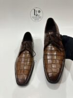 Handmade Leather Shoes Men Mens Handcrafted Brown Alligator Embossed Leather Shoes Textured Luxury Shoes - Image 6