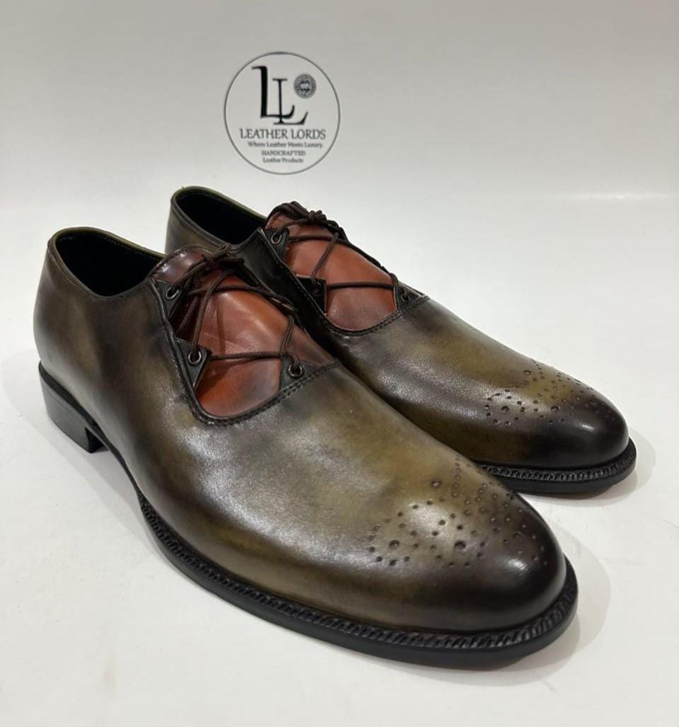il_fullxfull.7536332640_284r.jpg Men’s Two Tone Leather Dress Shoes Burnished Oxford Brogue Lace Up by Leather Lords - Image 1