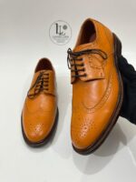 Handmade Leather Boots Mens Wingtip Oxford Shoes, Men’s Classic Brown Dress Shoes for Weddings and Formal Wear - Image 7