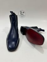 Handmade Leather Boots Men Handmade Men's Navy Blue Leather Chelsea Boots, Sleek Slip-On Ankle Boots, Formal Dress Boots for Him - Image 5