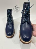 Handmade Leather Boots Men New Handmade Men’s Navy Blue Leather Lace Up Classic Casual & Work Style Ankle Boots - Image 7