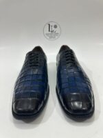 Handmade Leather Shoes Men’s Navy Croc Embossed Leather Lace Up Wholecut Dress Shoes & Luxury Formal Footwear - Image 3