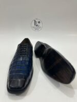Handmade Leather Shoes Men’s Navy Croc Embossed Leather Lace Up Wholecut Dress Shoes & Luxury Formal Footwear - Image 5